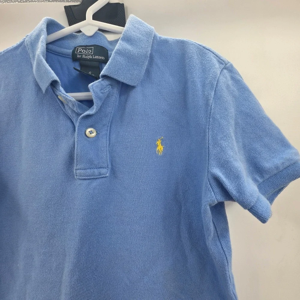 VINTAGE 90S POLO RALPH LAUREN YOUTH SIZE 6 SMALL BLUE YELLOW PONY SHIRT POLO